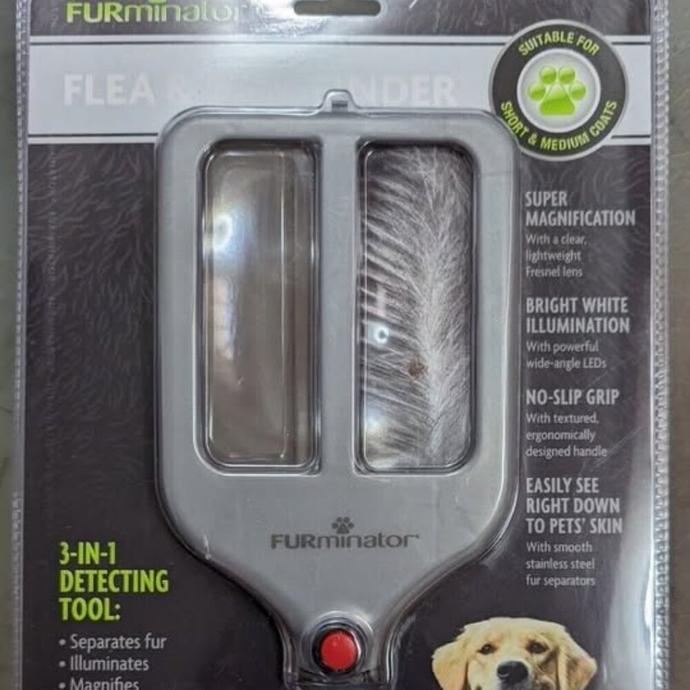 Flea & Tick Finder 3 in 1 Pet Furminator Dog / Cat - LED Illuminated NEW NIP